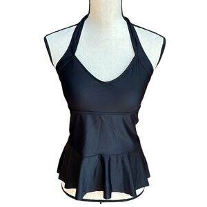 Beachsissi Black Ruffled Hem Halter Tankini Swim Top Women's Size Small NWT
